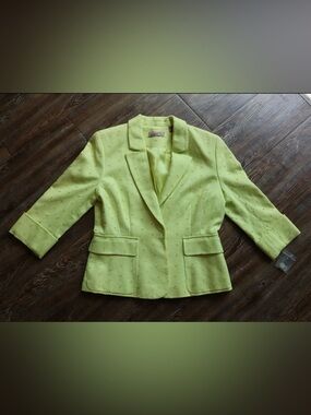 i.e. Womens Highlighter Yellow Eyelet Textured Tailored Blazer Suit Jacket 4